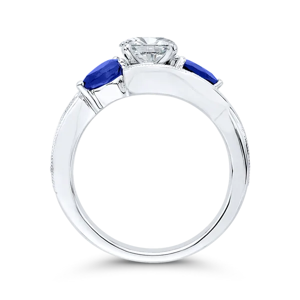 Pear Cut Diamond Engagement Ring with Sapphire in 14K White Gold (Semi-Mount) Image 4 Diamond Shop Ada, OK