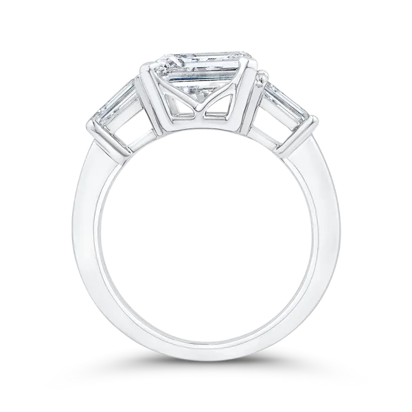 14K White Gold Three Stone Engagement Ring Center Emerald with Taper Baguette sides Diamond Image 4 James Gattas Jewelers Memphis, TN