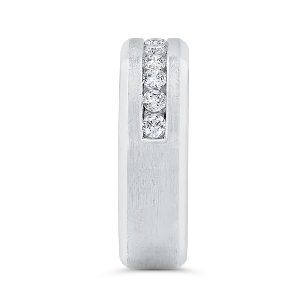 14K White Gold with Round Diamond Men's Band Image 3 Ask Design Jewelers Olean, NY