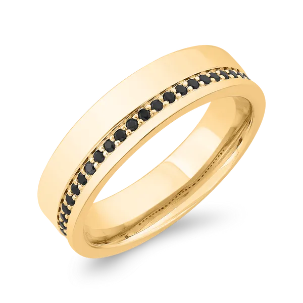 14K Yellow Gold with Round Black Diamond Men's Band Image 2 Woelk's House of Diamonds Russell, KS