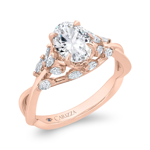 14K Rose Gold Oval Cut Diamond Engagement Ring (Semi-Mount) Image 2 Alan Miller Jewelers Oregon, OH