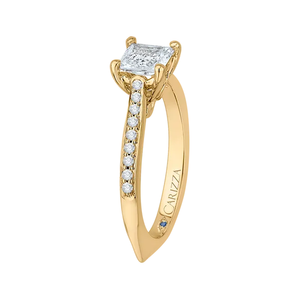 Princess Cut Diamond Solitaire with Accents Engagement Ring in 14K Yellow Gold (Semi-Mount) Image 2 Diamond Shop Ada, OK