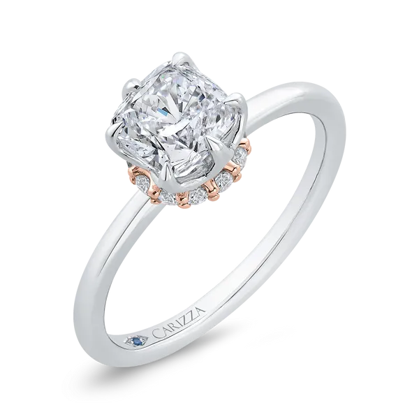 14K Two Tone Gold Cushion Cut Diamond Solitaire Engagement Ring (Semi-Mount) Image 2 James Gattas Jewelers Memphis, TN