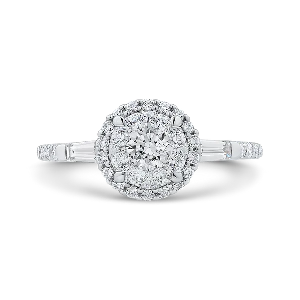 Round & Baguette Cut Diamond Halo Engagement Ring in 14K White Gold McChristy Jewelers Columbus, NE