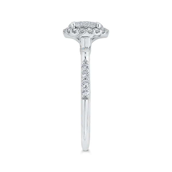 Round & Baguette Cut Diamond Halo Engagement Ring in 14K White Gold Image 3 McChristy Jewelers Columbus, NE
