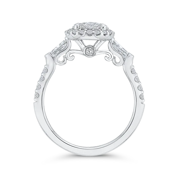 Round & Baguette Cut Diamond Halo Engagement Ring in 14K White Gold Image 4 McChristy Jewelers Columbus, NE