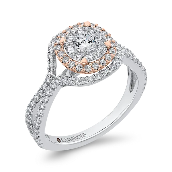 Split Shank Round Diamond Halo Engagement Ring in 14K Two Tone Gold Image 2 McChristy Jewelers Columbus, NE