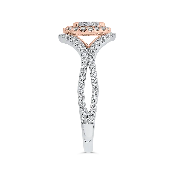 Split Shank Round Diamond Halo Engagement Ring in 14K Two Tone Gold Image 3 McChristy Jewelers Columbus, NE