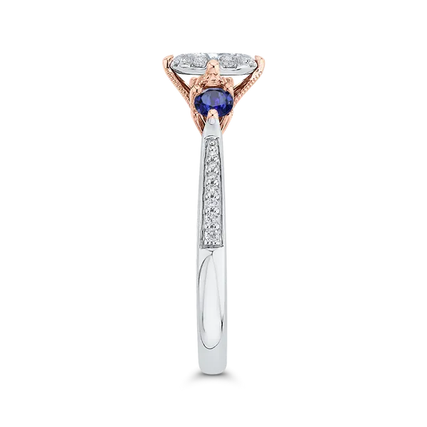 Round Diamond Three-Stone Engagement Ring with Blue Sapphire in 14K Two Tone Gold Image 3 McChristy Jewelers Columbus, NE
