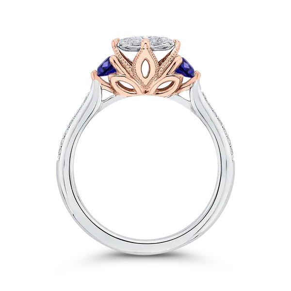 Round Diamond Three-Stone Engagement Ring with Blue Sapphire in 14K Two Tone Gold Image 4 McChristy Jewelers Columbus, NE