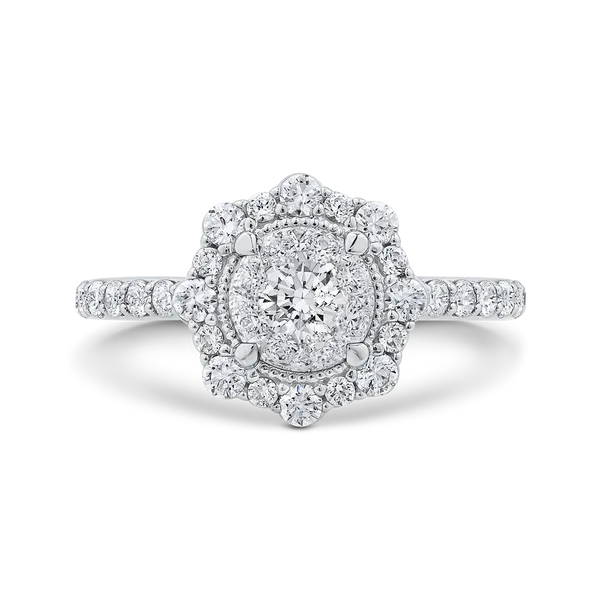 Diamond Flower Halo Engagement Ring in 14K White Gold McChristy Jewelers Columbus, NE