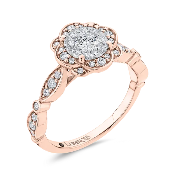 Round Diamond Flower Engagement Ring in 14K Two Tone Gold Image 2 McChristy Jewelers Columbus, NE