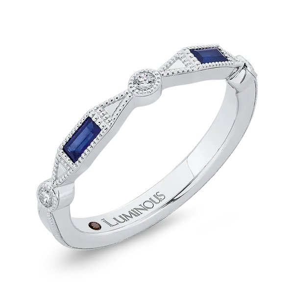 Round Diamond Wedding Band with Sapphire in 14K White Gold Image 2 McChristy Jewelers Columbus, NE