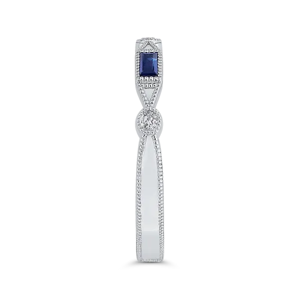 Round Diamond Wedding Band with Sapphire in 14K White Gold Image 3 McChristy Jewelers Columbus, NE