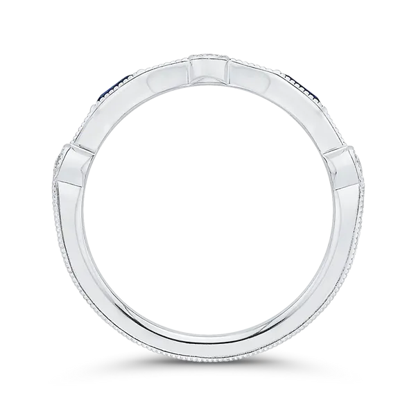 Round Diamond Wedding Band with Sapphire in 14K White Gold Image 4 McChristy Jewelers Columbus, NE