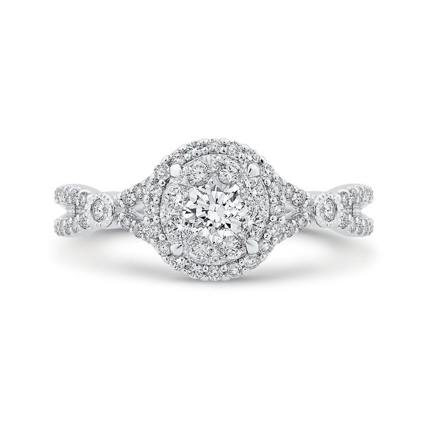 Split Shank Round Diamond Halo Engagement Ring in 14K White Gold McChristy Jewelers Columbus, NE