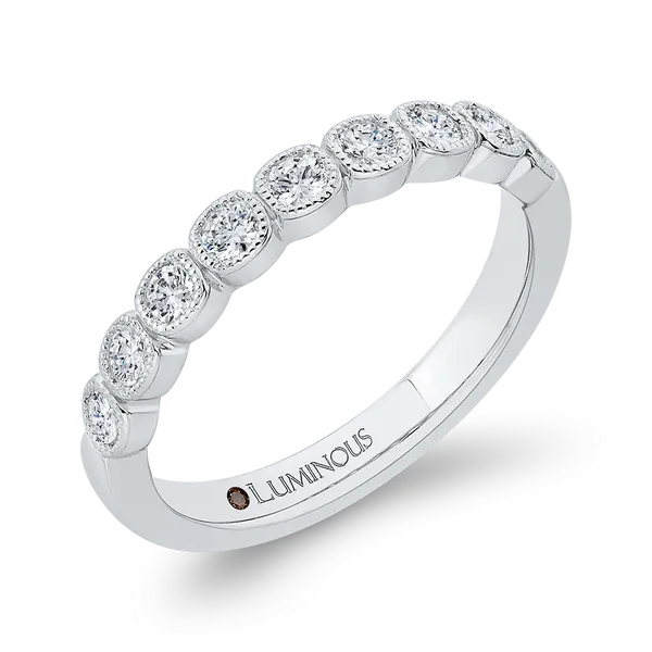 Round Bezel Set Diamond Half-Eternity Wedding Band in 14K White Gold Image 2 McChristy Jewelers Columbus, NE