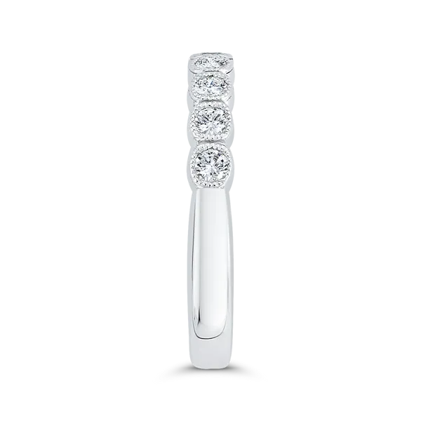 Round Bezel Set Diamond Half-Eternity Wedding Band in 14K White Gold Image 3 McChristy Jewelers Columbus, NE