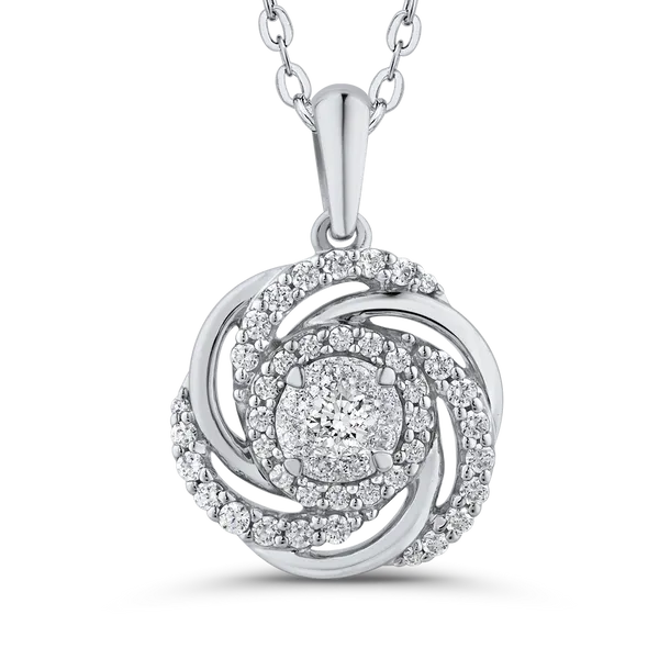 1/2 ct White Diamond 10K White Gold Swirl Fashion Pendant with Chain 14K White Gold McChristy Jewelers Columbus, NE