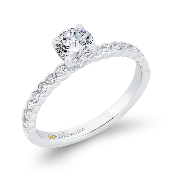 Bezel Set Round Diamond Solitaire Plus Engagement Ring in 14K White Gold Image 2 Ask Design Jewelers Olean, NY