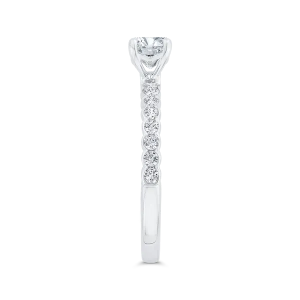 Bezel Set Round Diamond Solitaire Plus Engagement Ring in 14K White Gold Image 3 Ask Design Jewelers Olean, NY