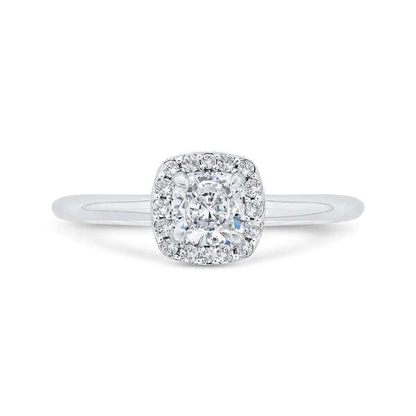 Cushion Cut Diamond Halo Engagement Ring in 14K White Gold Ask Design Jewelers Olean, NY