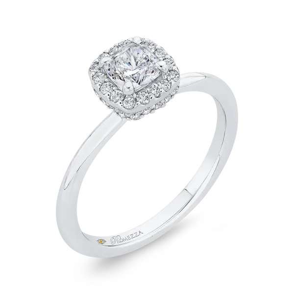 Cushion Cut Diamond Halo Engagement Ring in 14K White Gold Image 2 Ask Design Jewelers Olean, NY