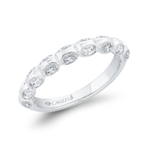 Bezel Set Diamond Wedding Band in 14K White Gold Image 2 James Gattas Jewelers Memphis, TN