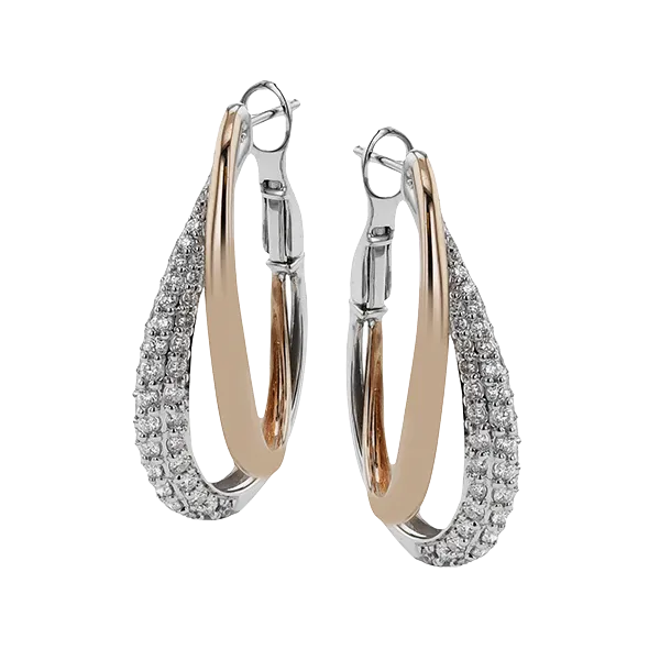 18k White & Rose Gold Diamond Hoop Earrings Diamond Showcase Longview, WA