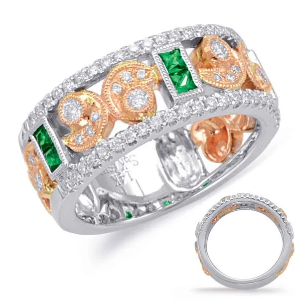 Rose & White Gold Emerald & Diamond Ring Tennies Jewelry Appleton, WI