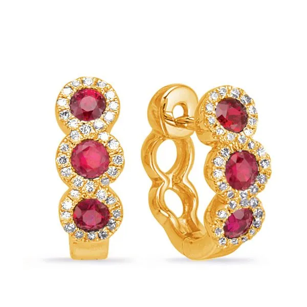 Yellow Gold Ruby & Diamond Huggie Tennies Jewelry Appleton, WI