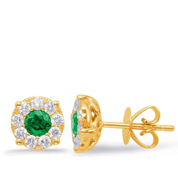 Yellow Gold Emerald & Diamond Earring Tennies Jewelry Appleton, WI