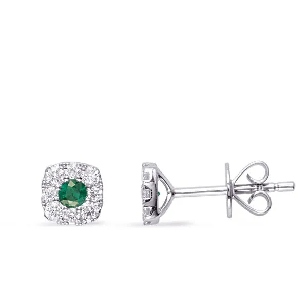 White Gold Diamond & Emerald Earring Tennies Jewelry Appleton, WI