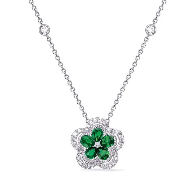 White Gold Diamond & Emerald Necklace Raleigh Diamond Fine Jewelry Raleigh, NC