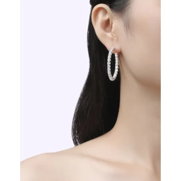 Lab Grown Diamond In and Out Diamond Hoop Earrings Image 2 Mystique Jewelers Alexandria, VA