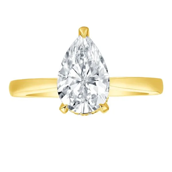 Pear Lab Grown Diamond Solitaire Ribbon Hidden Halo Bridal Ring Mystique Jewelers Alexandria, VA