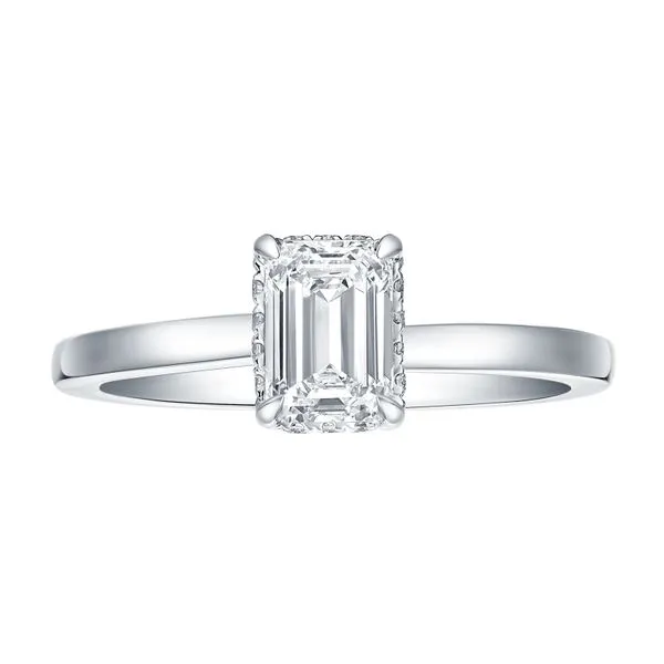 Emerald Lab Grown Diamond Solitaire Knot Hidden Halo Bridal Ring Mystique Jewelers Alexandria, VA