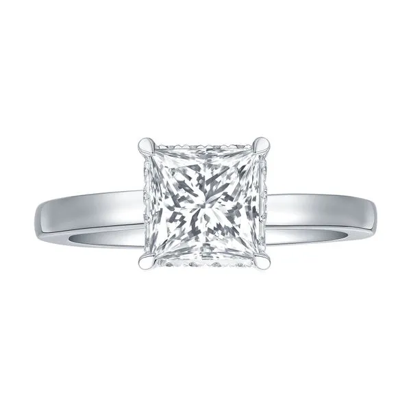 Princess Lab Grown Diamond Solitaire Knot Hidden Halo Bridal Ring Mystique Jewelers Alexandria, VA