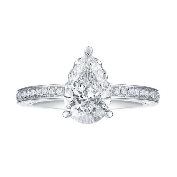 Pear Lab Grown Diamond Solitaire Vintage Hidden Halo Bridal Ring Mystique Jewelers Alexandria, VA