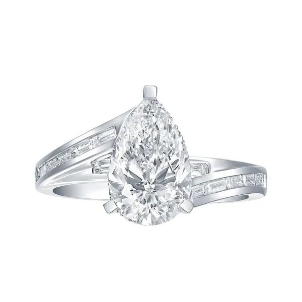 Lab Grown Diamond Pear Solitaire with Baguette Bridal Ring Mystique Jewelers Alexandria, VA