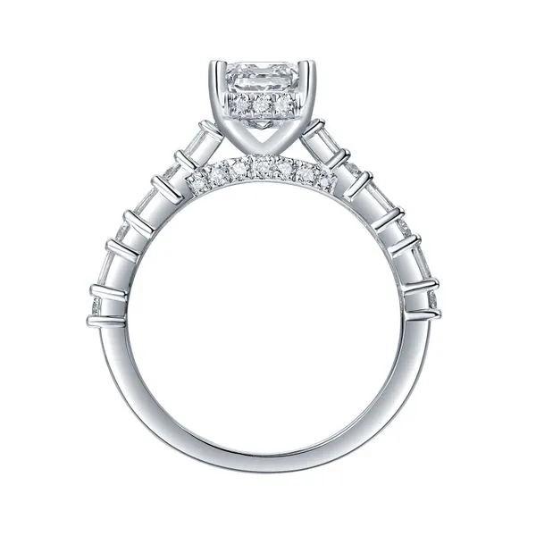 Lab Grown Diamond Emerald Solitaire with Baguette Bridal Ring Image 2 Mystique Jewelers Alexandria, VA