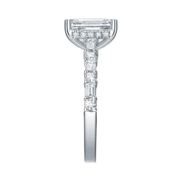 Lab Grown Diamond Emerald Solitaire with Baguette Bridal Ring Image 3 Mystique Jewelers Alexandria, VA