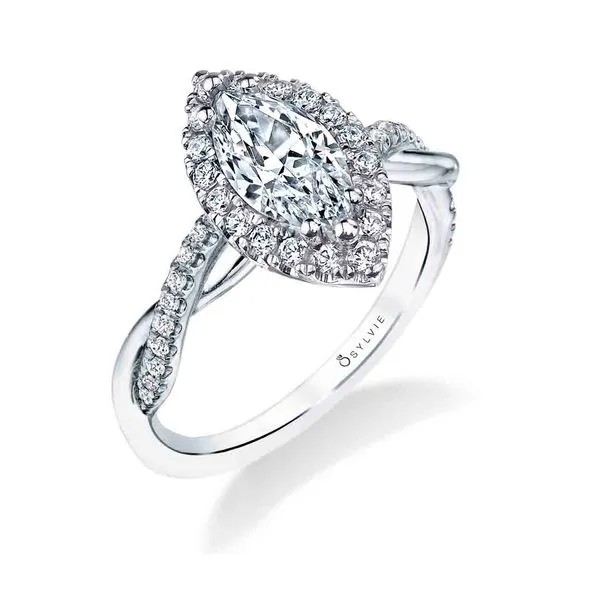 Women's Marquise Cut Modern Halo Diamond Spiral Engagement Ring - Coralie Diamond Showcase Longview, WA