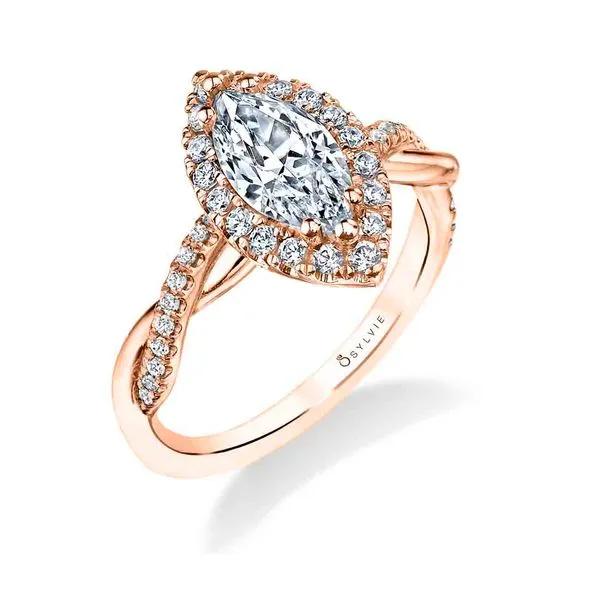 Women's Marquise Cut Modern Halo Diamond Spiral Engagement Ring - Coralie Diamond Showcase Longview, WA