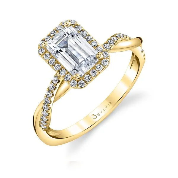 Women's Emerald Cut Modern Halo Diamond Spiral Engagement Ring - Coralie Diamond Showcase Longview, WA