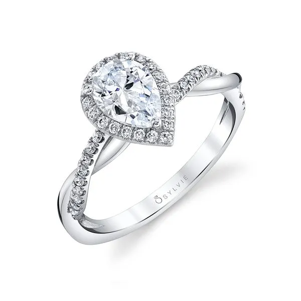 Women's Pear Shaped Modern Halo Diamond Spiral Engagement Ring - Coralie Diamond Showcase Longview, WA