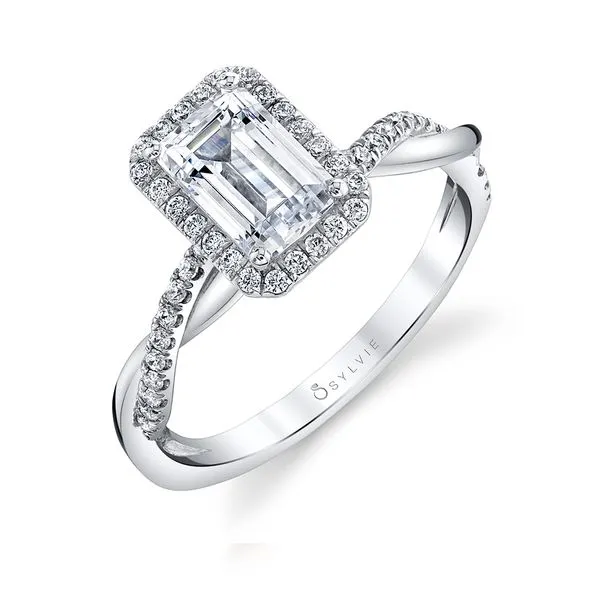 Women's Emerald Cut Modern Halo Diamond Spiral Engagement Ring - Coralie Jim Bartlett Fine Jewelry Longview, TX