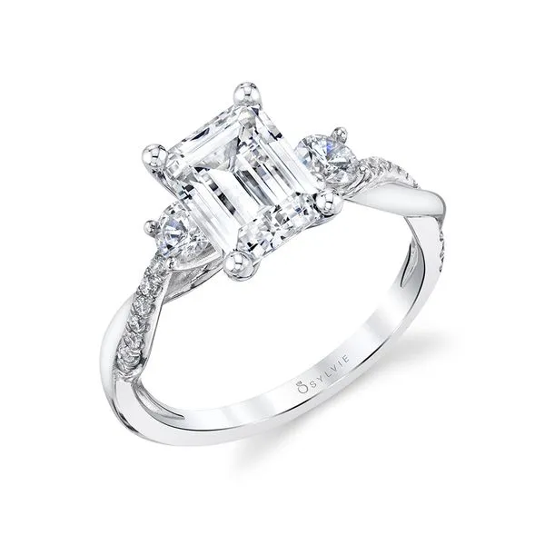 Women's Emerald Cut Three Stone Twist Engagement Ring - Evangeline Diamond Showcase Longview, WA