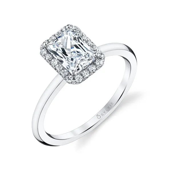 Women's Emerald Cut Solitaire Halo Engagement Ring - Elsie Diamond Showcase Longview, WA