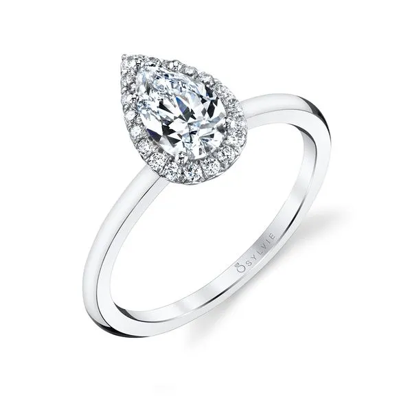 Women's Pear Shaped Solitaire Halo Engagement Ring - Elsie Mitchell's Jewelry Norman, OK